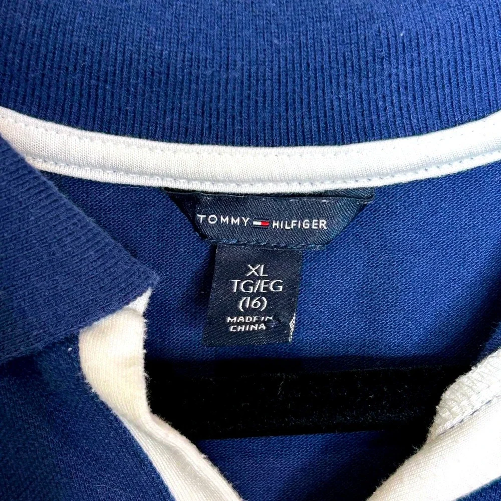 Tommy Hilfiger Girls Navy Blue White Pleated Polo Dress XL 16 Preppy Sporty